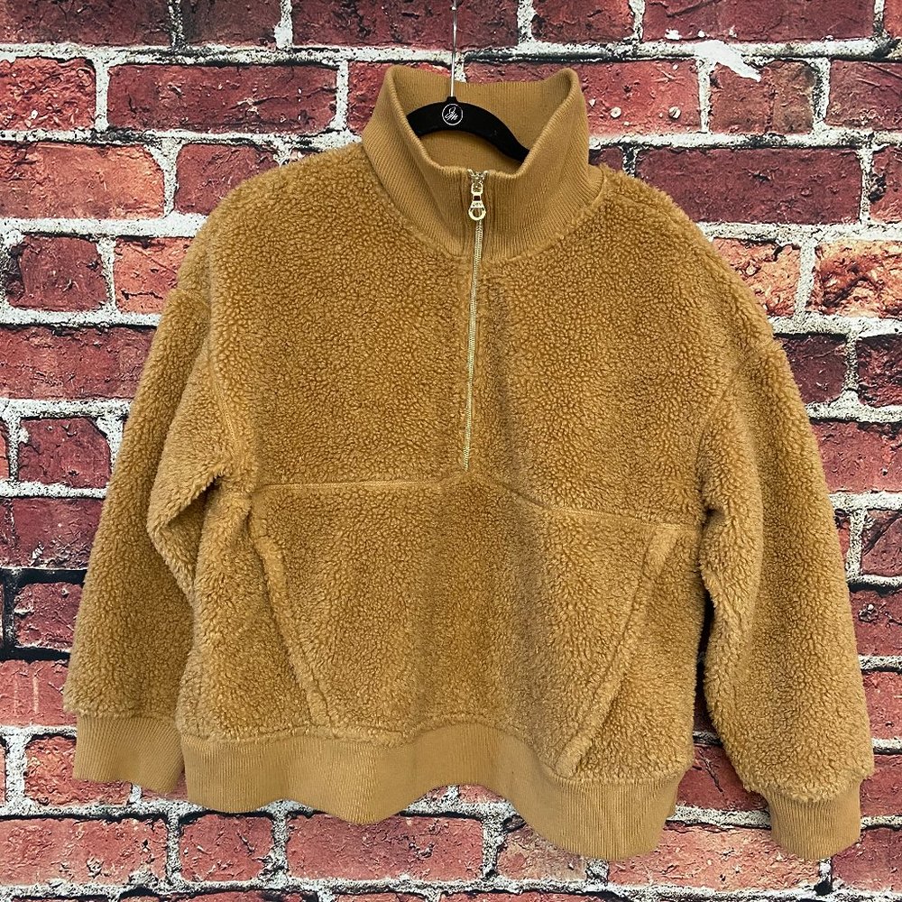 Joy Lab Women's Warm Fuzzy Jacket Size XXL Cappuccino 1/4 Zip Pullover